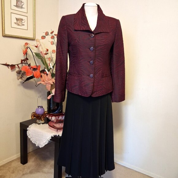 Preowned Oscar B. Women's Purple Black Printed Lined Blazer Jacket Size 10 - Picture 5 of 13